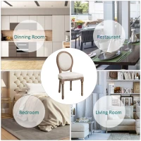 HOMCOM Vintage Armless Dining Chais Set of 2, French Chic Side Chairs with Curved Backrest Linen Upholstery for Kitchen Living Room, Ivory White(m-6)