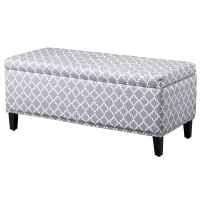 HOMCOM Storage Ottoman, End of Bed Bench with Linen Fabric Upholstery, Lift Top and Nailhead Trim, Storage Bench for Living Room, Entryway or Bedroom, Gray Lattice(m-14)