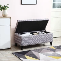 HOMCOM Storage Ottoman, End of Bed Bench with Linen Fabric Upholstery, Lift Top and Nailhead Trim, Storage Bench for Living Room, Entryway or Bedroom, Gray Lattice(m-12)
