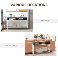 HOMCOM Industrial Style Entryway Console Table Desk with Shelf for Living Room, or Bedroom, Walnut Wood Grain and White(m-6)