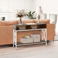 HOMCOM Industrial Style Entryway Console Table Desk with Shelf for Living Room, or Bedroom, Walnut Wood Grain and White(m-8)