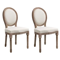 HOMCOM Vintage Armless Dining Chais Set of 2, French Chic Side Chairs with Curved Backrest Linen Upholstery for Kitchen Living Room, Ivory White(m-1)