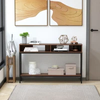 HOMCOM Industrial Style Entryway Console Table Desk with Shelf for Living Room, or Bedroom, Walnut Wood Grain and Black(m-7)