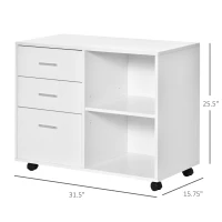 HOMCOM 3 Drawer Printer Stand, Mobile Lateral File Cabinet with 2 Storage Shelves for Home Office, White(m-3)
