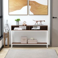 HOMCOM Industrial Style Entryway Console Table Desk with Shelf for Living Room, or Bedroom, Walnut Wood Grain and White(m-7)