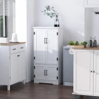 HOMCOM Accent Floor Storage Cabinet Kitchen Pantry with Adjustable Shelves and 2 Lower Doors, White(m-9)