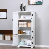 HOMCOM Accent Floor Storage Cabinet Kitchen Pantry with Adjustable Shelves and 2 Lower Doors, White(m-11)