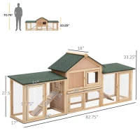 PawHut Rabbit Cage Outdoor, Rabbit House 83" 2 Story Deluxe XL Wooden Rabbit Hutch Big Bunny Cage w/ Ladder and Run(m-3)
