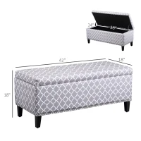 HOMCOM Storage Ottoman, End of Bed Bench with Linen Fabric Upholstery, Lift Top and Nailhead Trim, Storage Bench for Living Room, Entryway or Bedroom, Gray Lattice(m-3)