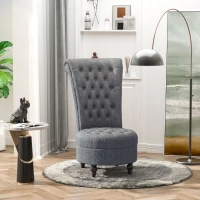 HOMCOM Retro High Back Armless Royal Accent Chair Fabric Upholstered Tufted Seat for Living Room, Grey(m-7)