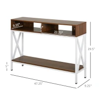 HOMCOM Industrial Style Entryway Console Table Desk with Shelf for Living Room, or Bedroom, Walnut Wood Grain and White(m-3)