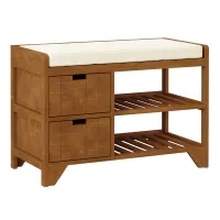 HOMCOM Compact Rustic Padded Wooden Shoe Rack Bench Organizer With Drawers - Coffee Woodgrain(m-1)