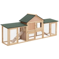 PawHut Rabbit Cage Outdoor, Rabbit House 83" 2 Story Deluxe XL Wooden Rabbit Hutch Big Bunny Cage w/ Ladder and Run
