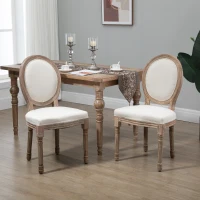 HOMCOM Vintage Armless Dining Chais Set of 2, French Chic Side Chairs with Curved Backrest Linen Upholstery for Kitchen Living Room, Ivory White(m-7)