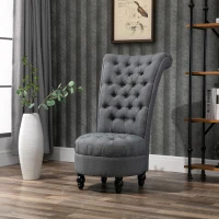 HOMCOM Retro High Back Armless Royal Accent Chair Fabric Upholstered Tufted Seat for Living Room, Grey(m-8)