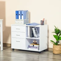 HOMCOM 3 Drawer Printer Stand, Mobile Lateral File Cabinet with 2 Storage Shelves for Home Office, White(m-2)