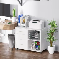 HOMCOM 3 Drawer Printer Stand, Mobile Lateral File Cabinet with 2 Storage Shelves for Home Office, White(m-7)