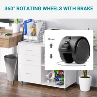 HOMCOM 3 Drawer Printer Stand, Mobile Lateral File Cabinet with 2 Storage Shelves for Home Office, White(m-4)