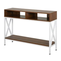 HOMCOM Industrial Style Entryway Console Table Desk with Shelf for Living Room, or Bedroom, Walnut Wood Grain and White(m-9)