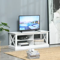 HOMCOM TV Stand with Storage for 46" TVs, Entertainment Unit with 3 Shelves and X-frame, Media Center for Living Room, White(m-1)