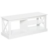 HOMCOM TV Stand with Storage for 46" TVs, Entertainment Unit with 3 Shelves and X-frame, Media Center for Living Room, White(m-2)
