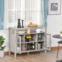 HOMCOM Farmhouse Sideboard Buffet Cabinet, Coffee Bar Cabinet with Storage Shelves, Kitchen Cabinet with 2 Framed Glass Doors and Anti-Topple, Distressed Gray(m-11)