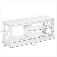 HOMCOM TV Stand with Storage for 46" TVs, Entertainment Unit with 3 Shelves and X-frame, Media Center for Living Room, White(m-3)