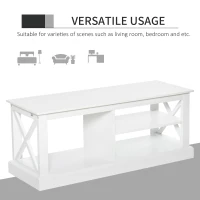 HOMCOM TV Stand with Storage for 46" TVs, Entertainment Unit with 3 Shelves and X-frame, Media Center for Living Room, White(m-5)