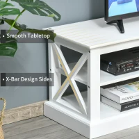 HOMCOM TV Stand with Storage for 46" TVs, Entertainment Unit with 3 Shelves and X-frame, Media Center for Living Room, White(m-4)