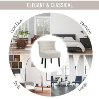 HOMCOM Modern Accent Leisure Chair with Mid Back Button-Tufted Upholstered Fabric and Wooden Legs for Living Room and Bedroom, Cream White(m-6)