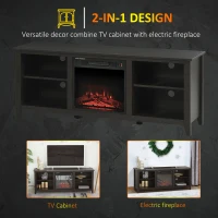 HOMCOM 60" W x 23.5" H Electric Fireplace Mantel TV Stand, Media Console Center Cabinet with 2 Adjustable Shelves, 4 Cable Management Holes and Fits up to 65" TV, Dark Brown(m-4)