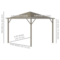 Outsunny 10' x 10' Hardtop Gazebo with Curtains and Netting, Permanent Pavilion Metal Single Roof Gazebo Canopy with Aluminum Frame and Hooks, for Garden, Patio, Backyard, Dark Brown(m-3)