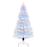 HOMCOM 5ft Prelit Artificial Christmas Tree with LED Lights, Multicolored Fiber Optics and Realistic Branch Tips, White(m-11)