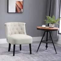 HOMCOM Modern Accent Leisure Chair with Mid Back Button-Tufted Upholstered Fabric and Wooden Legs for Living Room and Bedroom, Cream White(m-2)