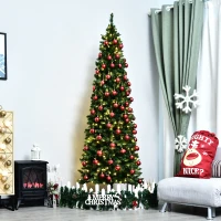 HOMCOM 7.5ft Tall Pre-Lit Slim Douglas Fir Artificial Christmas Tree with Realistic Branches, 350 Warm White LED Lights and 1075 Tips(m-8)