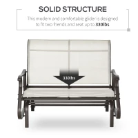 Outsunny 47" Cream White Outdoor Gliding Bench, Double Patio Glider Chair, Smooth Rocking Armchair for Garden, Porch(m-6)