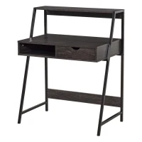 HOMCOM Compact Computer Writing Desk with Drawer & Storage Shelves - Space-Saving Design for Small Spaces, Home Office, Grey(m-8)
