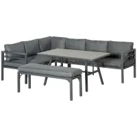 Outsunny 4 Piece Aluminum Patio Dining Furniture Set w/ Bench, Dining Table & Cushions(m-1)