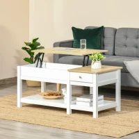 HOMCOM 43" Lift Top Coffee Table with Hidden Storage Compartment and Open Shelf, Tea Table for Living Room, White and Oak(m-2)