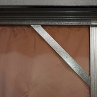 Outsunny 10' x 10' Hardtop Gazebo with Curtains and Netting, Permanent Pavilion Metal Single Roof Gazebo Canopy with Aluminum Frame and Hooks, for Garden, Patio, Backyard, Dark Brown(m-9)