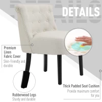 HOMCOM Modern Accent Leisure Chair with Mid Back Button-Tufted Upholstered Fabric and Wooden Legs for Living Room and Bedroom, Cream White(m-5)