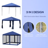 Outsunny 10' x 10' Pop Up Canopy Tent with Netting, Instant Gazebo, Ez up Screen House Room with Carry Bag, Height Adjustable, for Outdoor, Garden, Patio, Blue(m-4)