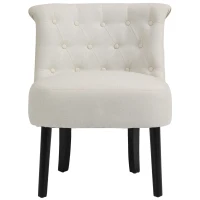 HOMCOM Modern Accent Leisure Chair with Mid Back Button-Tufted Upholstered Fabric and Wooden Legs for Living Room and Bedroom, Cream White(m-9)