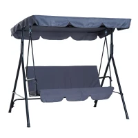 Outsunny 3-Seat Patio Swing Chair, Outdoor Porch Swing Glider with Adjustable Canopy, Removable Cushion, and Weather Resistant Steel Frame, for Garden, Poolside, Backyard, Grey(m-2)