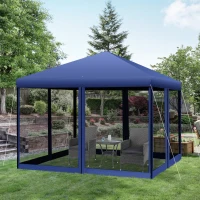 Outsunny 10' x 10' Pop Up Canopy Tent with Netting, Instant Gazebo, Ez up Screen House Room with Carry Bag, Height Adjustable, for Outdoor, Garden, Patio, Blue(m-8)