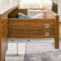 HOMCOM Mid-century Modern Coffee Table with Storage Drawer, Metal Sled Designed Legs and Wood Grain Surface for Living Room, Walnut(m-15)