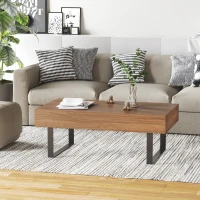 HOMCOM Mid-century Modern Coffee Table with Storage Drawer, Metal Sled Designed Legs and Wood Grain Surface for Living Room, Walnut(m-7)