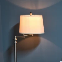 HOMCOM Standing Floor Lamp Tall Pole Light with Shade, Metal Round Base Adjustable Support Pole, E26 Bulb Base, for Bedroom, Living Room, Office, Silver/Beige(m-12)