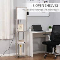 HOMCOM Floor Lamp with Display Shelves, Modern Standing Lamps with Footswitch, Solid Wood Nightstand Tower Lamp for Living Room Bedroom and Office(m-5)