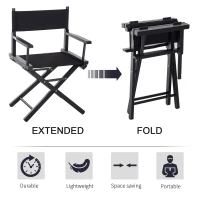 Outsunny 21.25" Wooden Directors Folding Canvas Chair Collapsible Portable Chair High-end Lounge Chair Beach Chair Oxford Fabric Fishing Seat Cinema Use Black Frame w/ Black Color Replacement Cover(m-4)